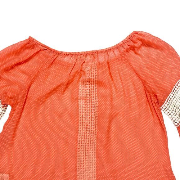 HAVE Embroidered Top Womens S Orange White Polka Dot Summer Boho Comfy Blouse - Picture 6 of 16
